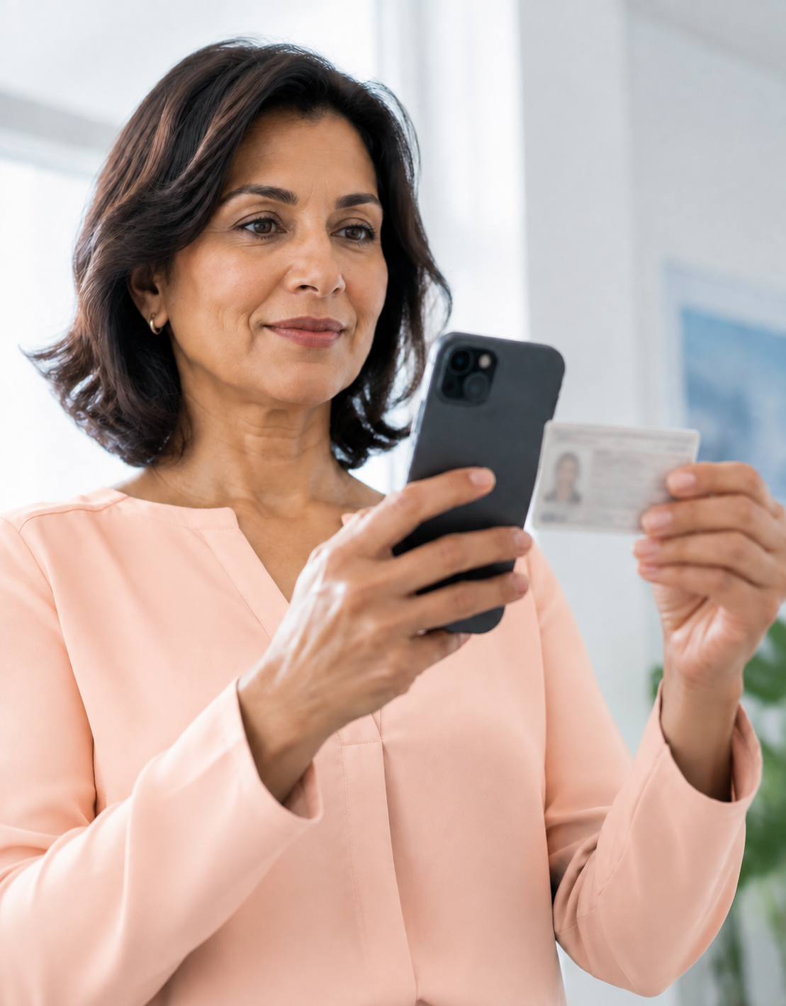 Woman completing digital onboarding on her phone with NeoBoarding