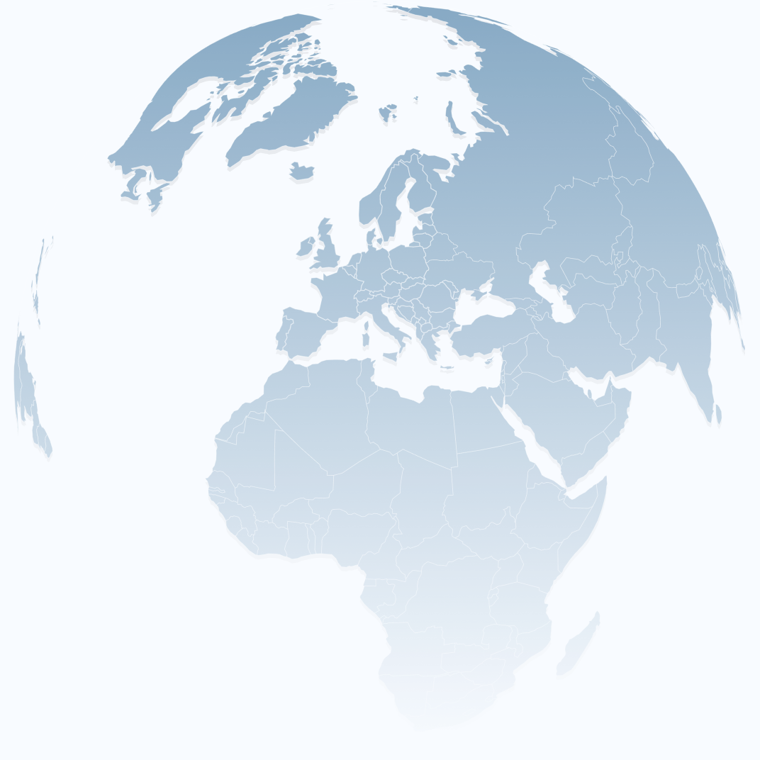 Globe map showing Europe, Africa and the Middle East, where Bluem operates