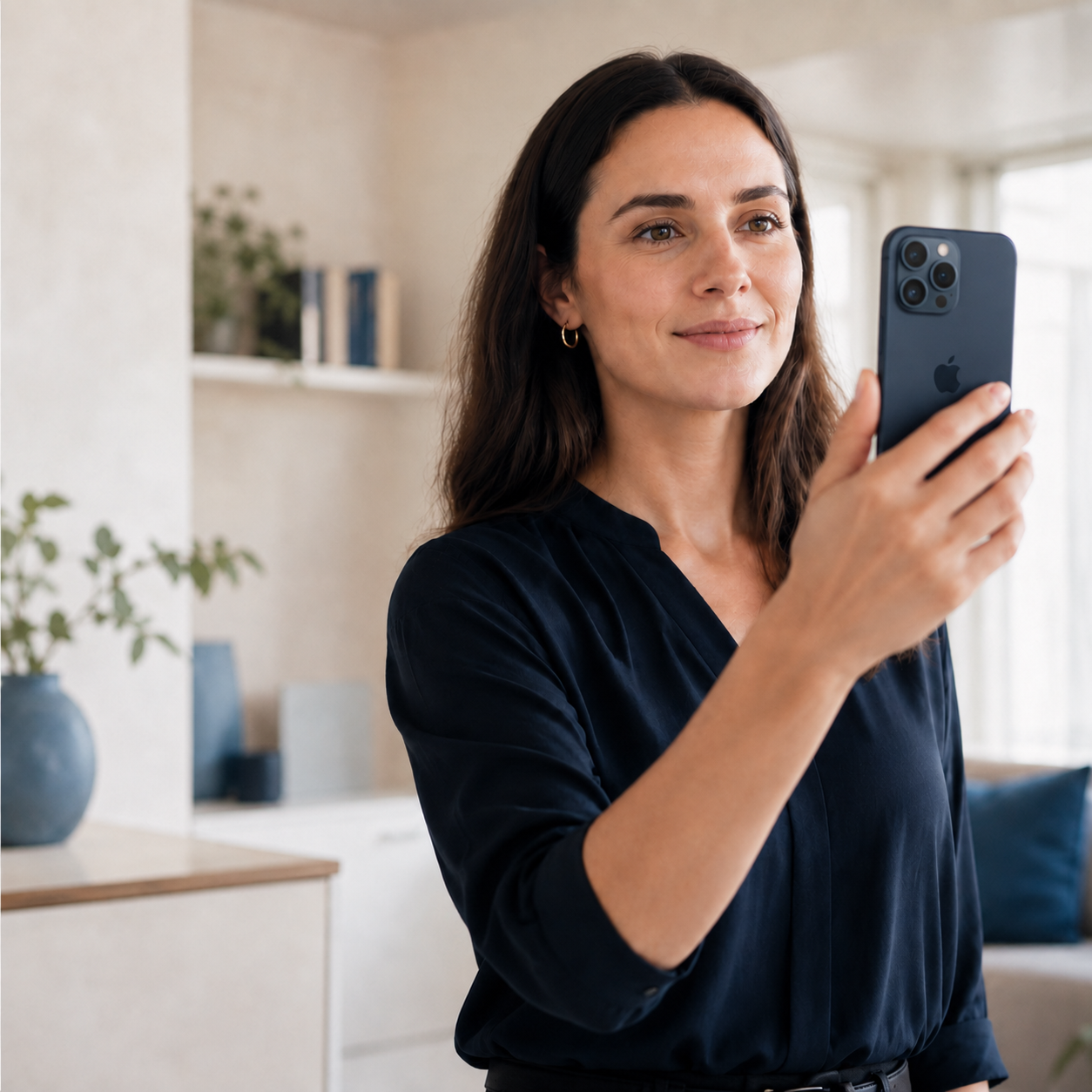 Woman verifying her age with a selfie on her smartphone