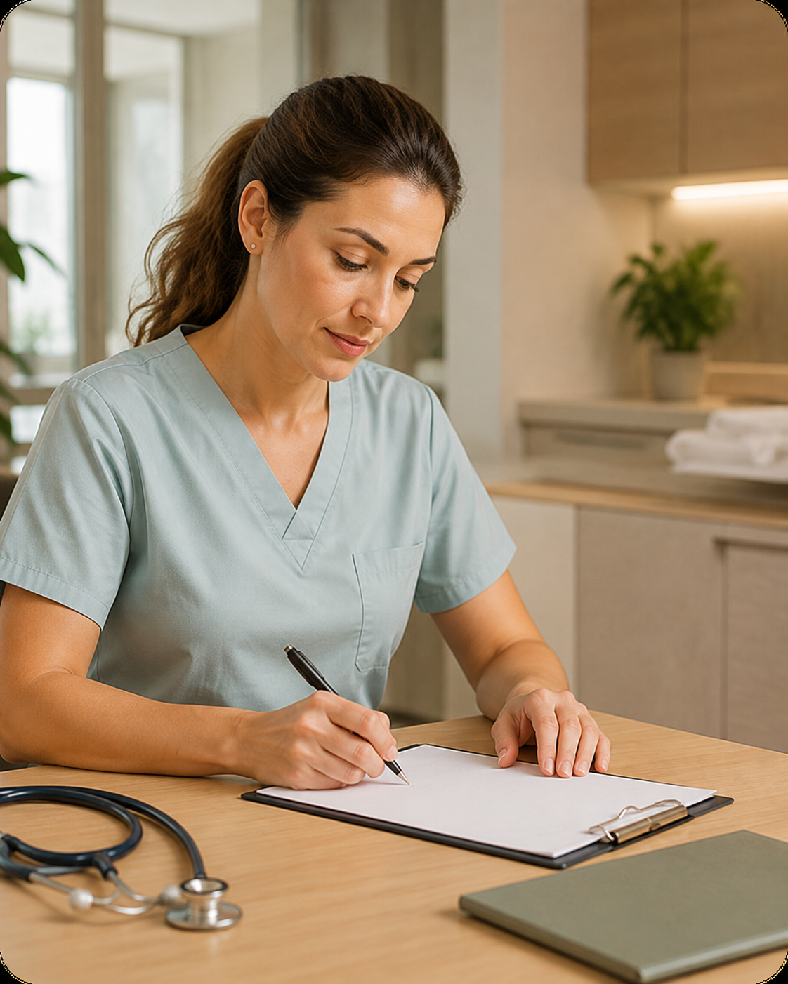 Healthcare professional reviewing a consent form