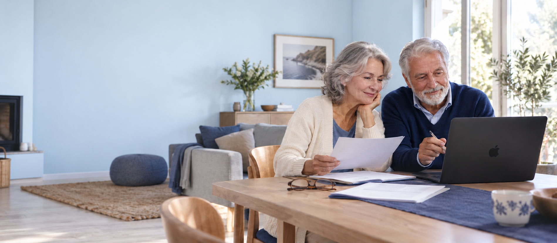 Senior couple reviewing an insurance claim at home