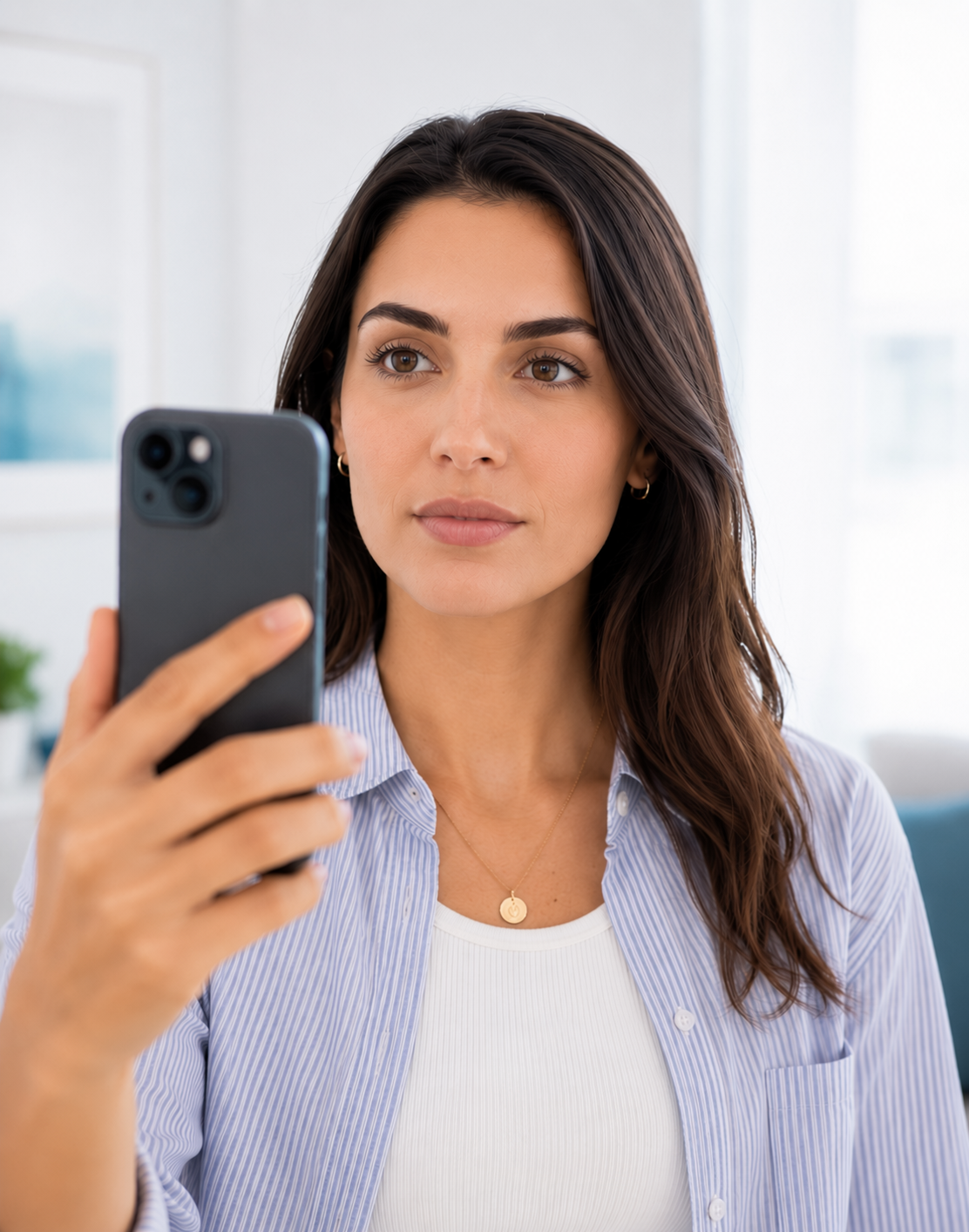 Woman holding a smartphone to verify her identity with an EU Digital Identity Wallet