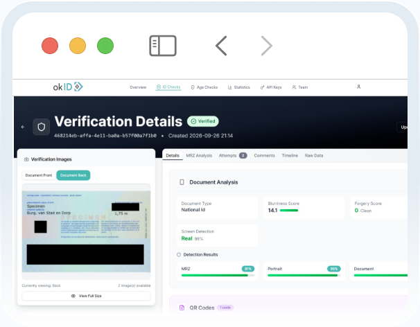 okID document verification screen (mobile)