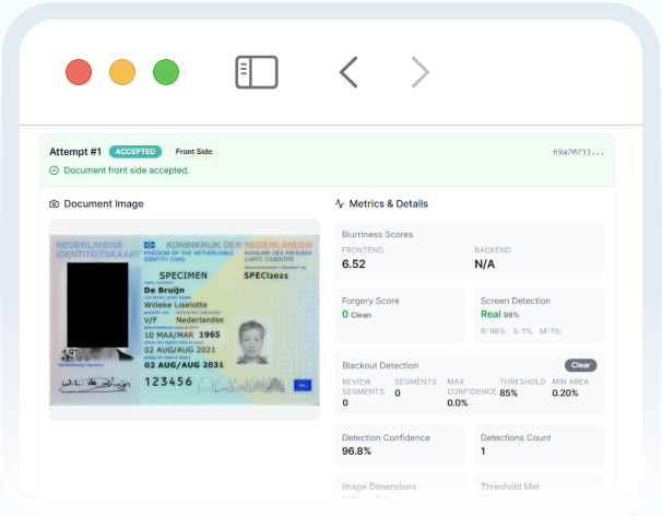 okID biometric verification screen (mobile)