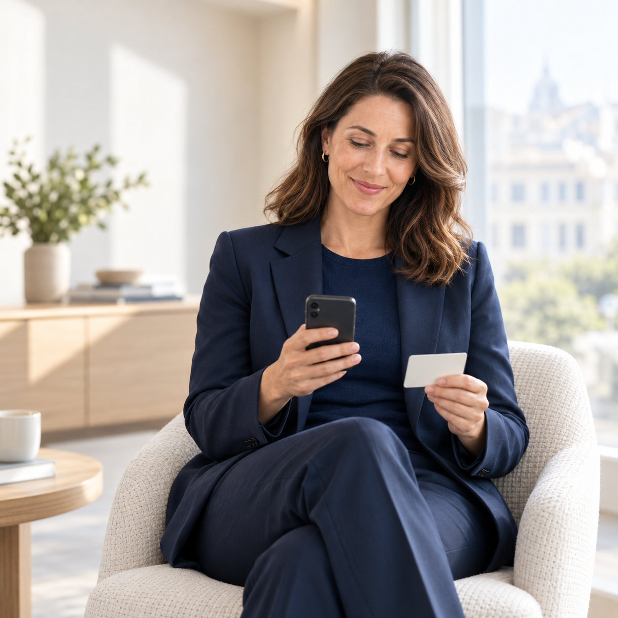 Woman using the okID Wallet on her smartphone