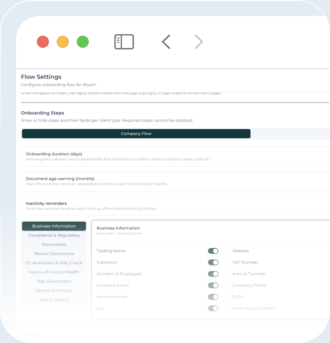 NeoBoarding SMART flow settings screen in a browser window