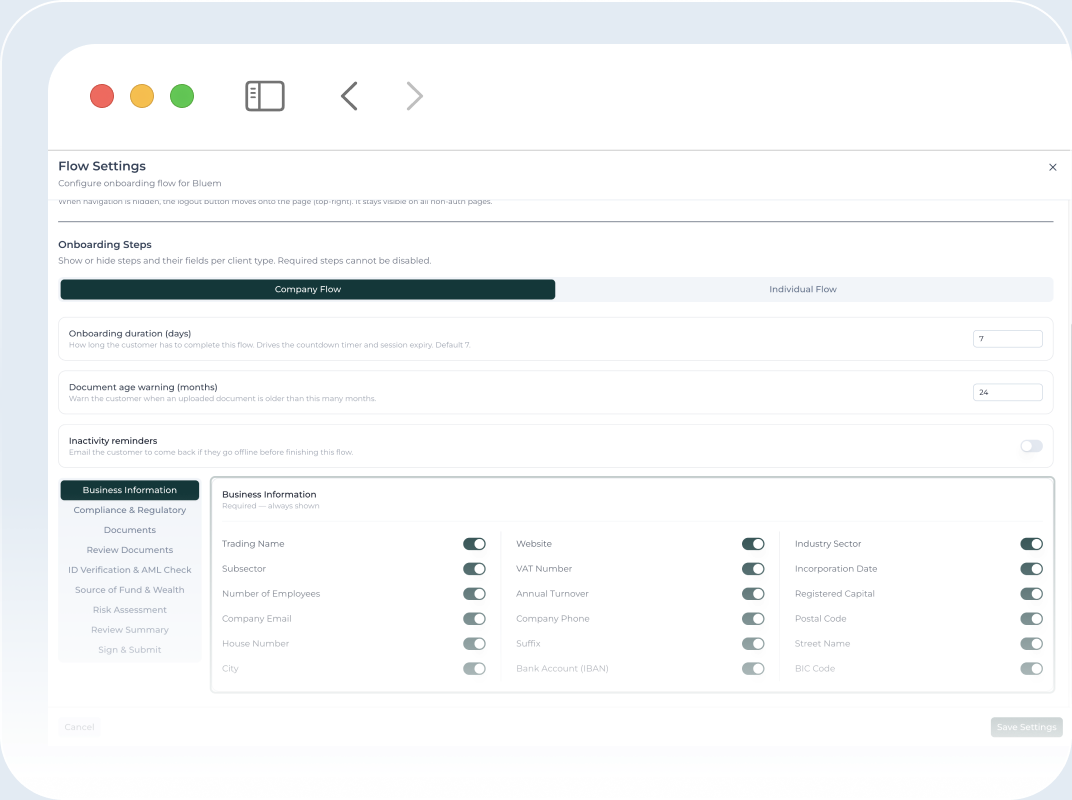 NeoBoarding SMART flow settings screen in a browser window