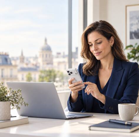Professional verifying a one-time code on her phone