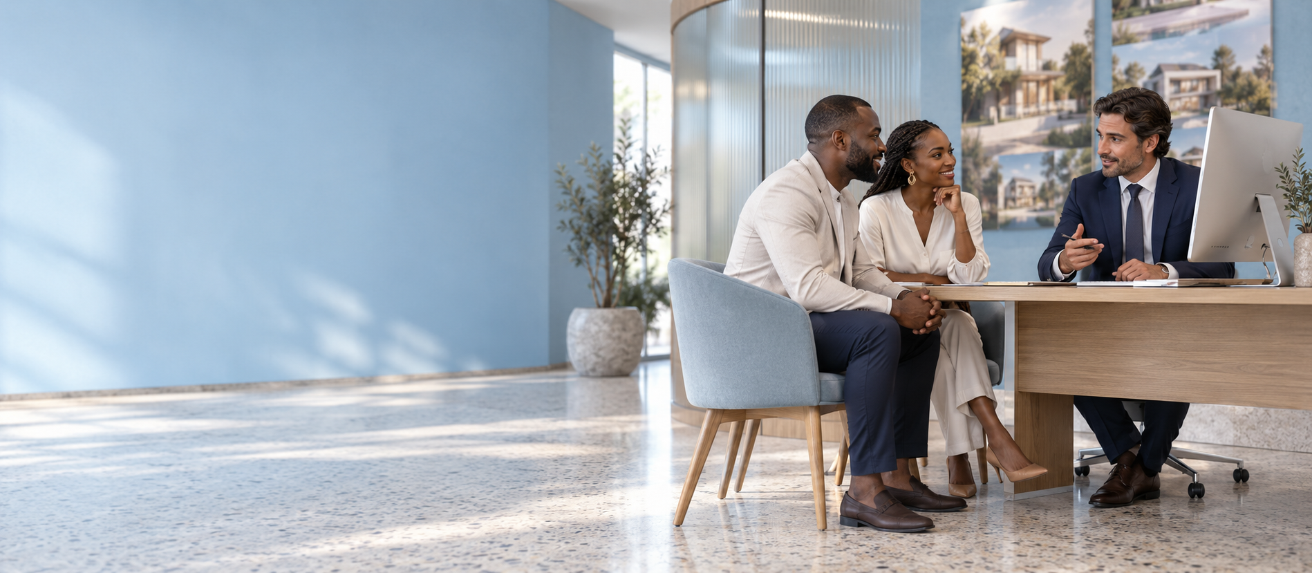 Estate agent reviewing a property purchase with a couple